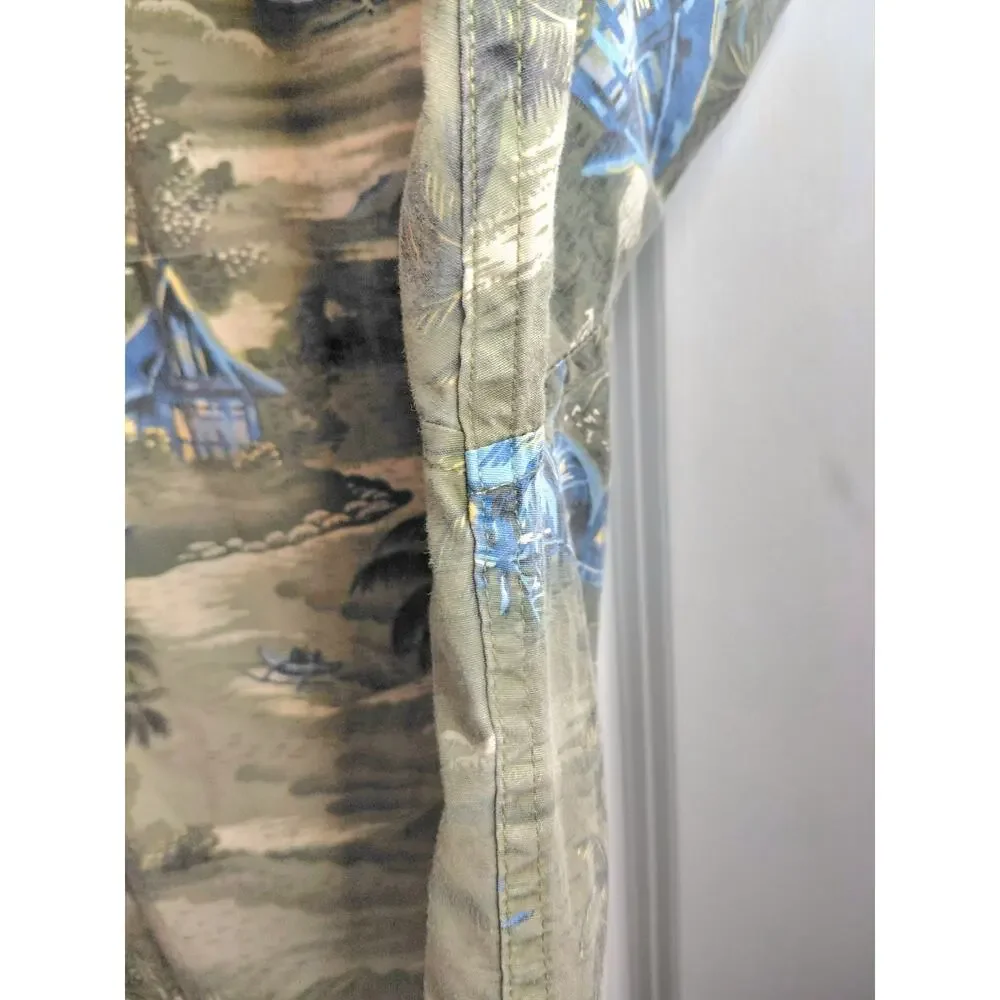 J.Crew Mens Large Hawaiian Camp Shirt Green Tropical Palm Trees Cotton Vintage